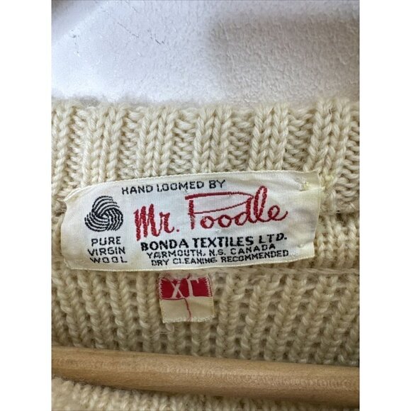 Vintage 60s Mr Poodle Hand Loomed Heavy Knit Sweater Woman XL Fisherman Canada - Picture 3 of 5